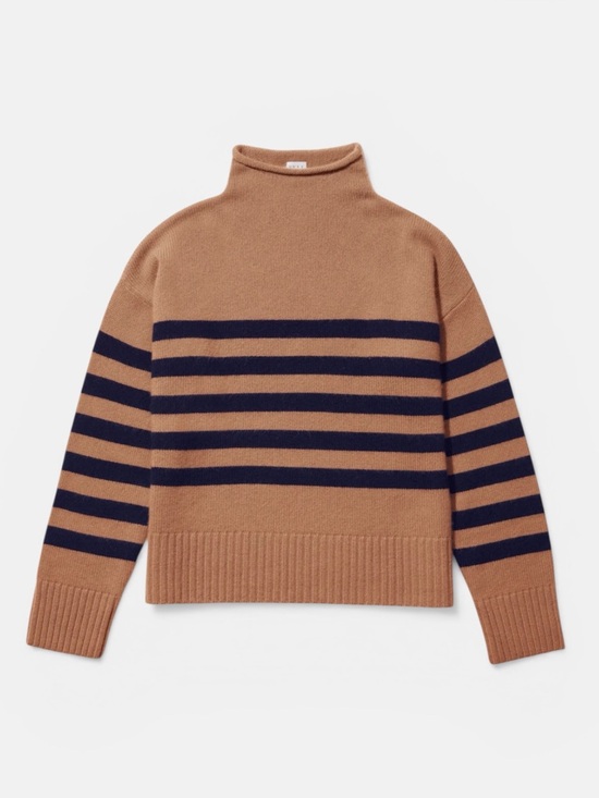 KULE Sweaters - KULE The Lucca Wool Cashmere Sweater Boxy Style Relaxed Roll Neck Camel Navy XL